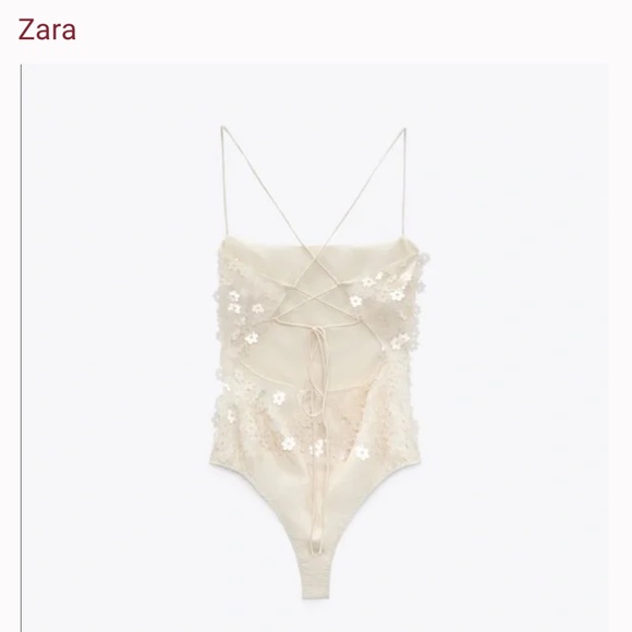 zara floral sequin bodysuit lace up bag with tags!! - Picture 3 of 3